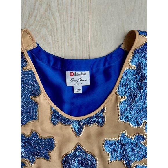 Tracy Reese x Neiman Marcus Sequin Floral Blouse Blue / Beige ( S ) - Picture 2 of 3